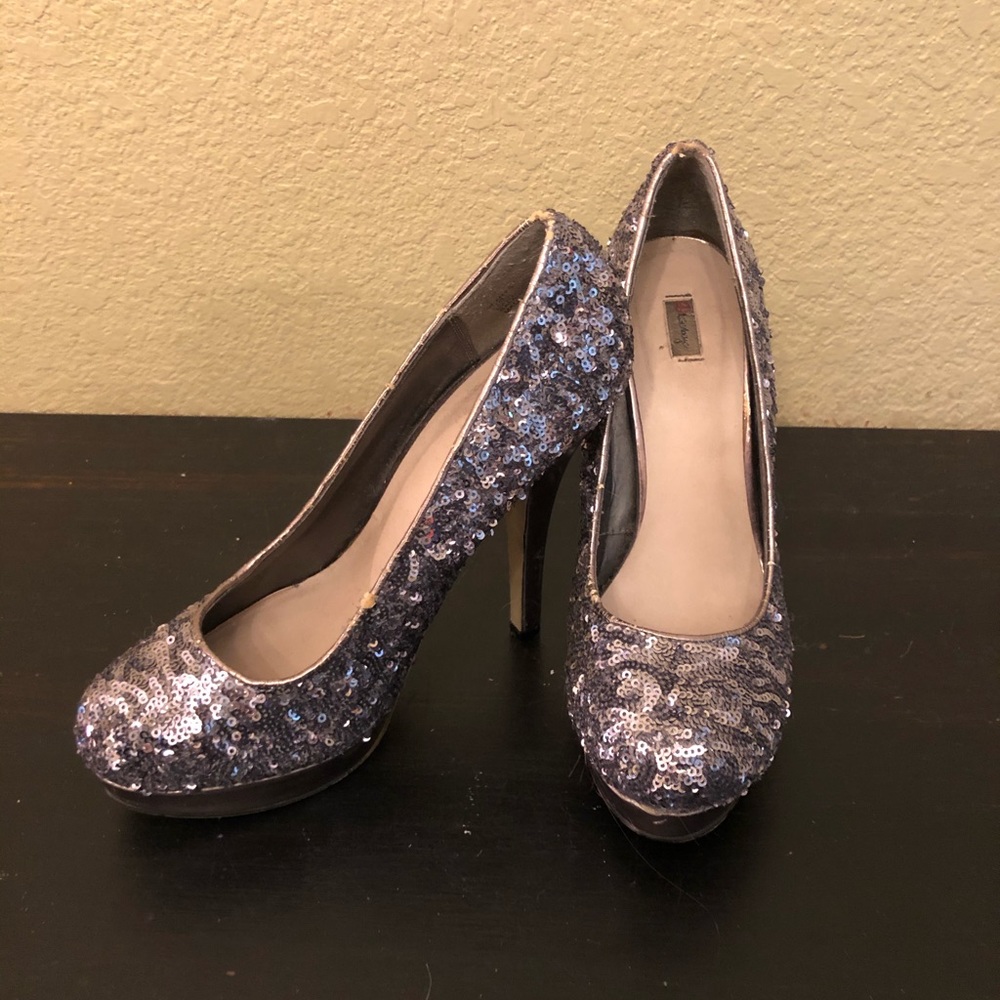 Silver Sequin Heels